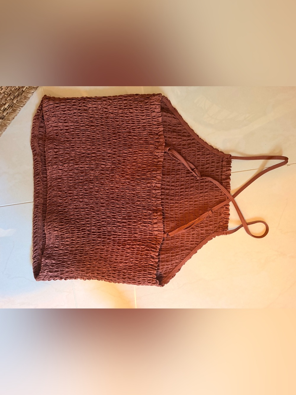 a new day Rust Brown Smocked Halter Crop Top - Picture 4 of 5